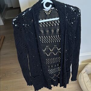Lucky Brand Black Open-Knit Cardigan